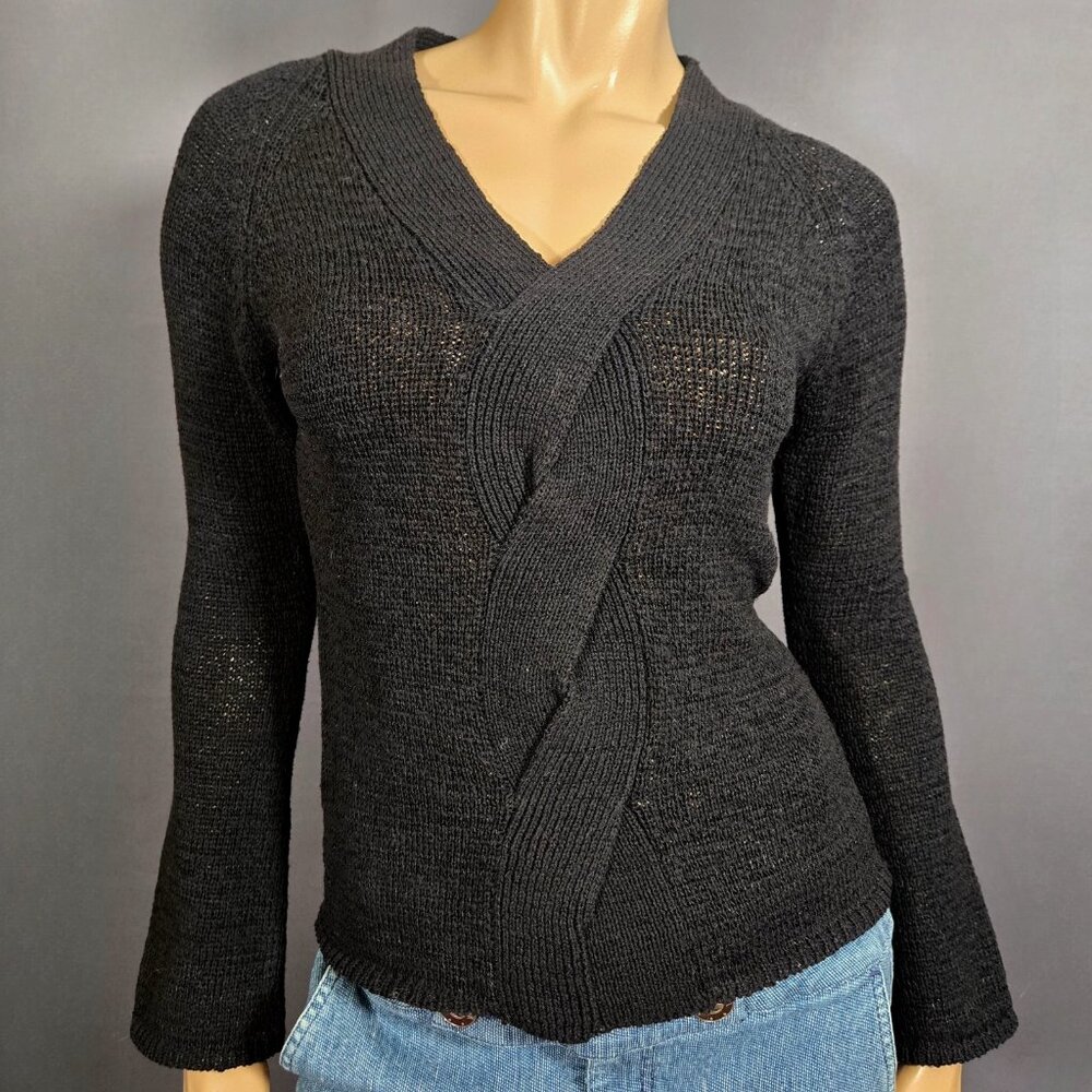 Vintage 90s Black Sweater Size M V Neck Basic Wardrobe Staple Gothic Grunge
